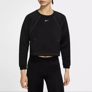 NWOT Women's Nike Pro Fleece Crew M Black Pullover Cropped Top Sweater Silver
